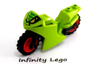 LEGO Lime Motor Cycle Fairing Bikes Motorcycle Ninjago Snake Face Red Rims 18895 - Picture 1 of 3