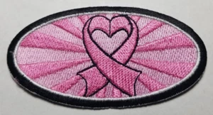 Pink Breast Cancer oval Embroidered Patch approx 1.75x3.5" - Picture 1 of 2
