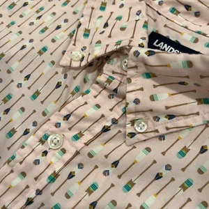 Lands’ End Men’s Traditional Fit All Over Oar Print Button Up Shirt Pink XL - Picture 1 of 14