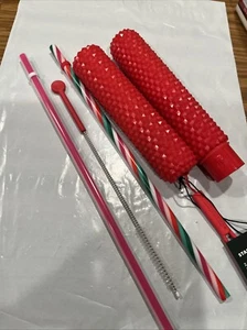 Starbucks 2024 Christmas 2 Reusable Straws/1 Cleaning Brush And Travel Case - Picture 1 of 5