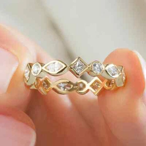 14k Yellow Gold Plated 1ct Round Cut Lab-Created Diamond Wedding Band Ring - Picture 1 of 2