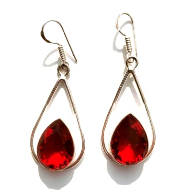 Mozambique Garnet Gemstone 925 Sterling Silver Handmade Ethnic Jewelry Earrings - Image 1 of 4