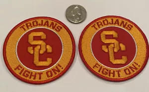 (2)-USC Southern Cal Trojans Vintage Embroidered Iron On Patches 3”x 3” Nice! - Picture 1 of 3