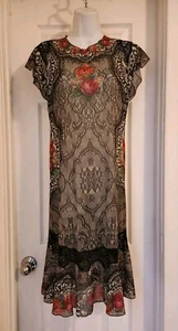 Vestido MICHAL NEGRIN Malla Midi Encaje Cristales Volantes M - Imagen 1 de 16