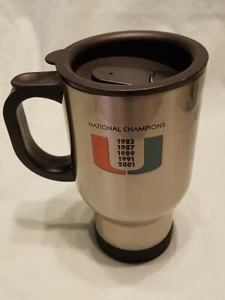 Miami Hurricanes Stainless Steel Travel Mug 16 Oz Insulated Vacuum Lid New - Picture 1 of 6