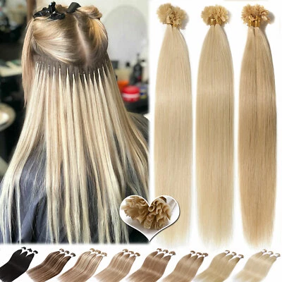 Keratin Pre Bonded Nail U Tip Glue Remy Human Hair Extensions 14-24Inch Blonde - Image 1 of 4
