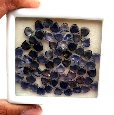 Natural Iolite Heart Cut Loose Gemstone Lot 65 Pcs 6 MM 33 CT - Image 1 of 4
