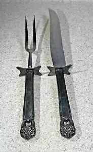 G107~ Vintage 1847 Rogers Bros Silver Plate / Stainless Carving Set Knife & Fork - Picture 1 of 3