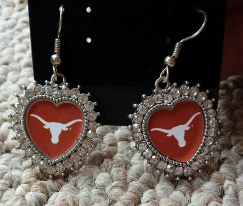 I Love University of Texas Longhorns Sparkle Earrings Enamel Heart NCAA Jewelry Cover