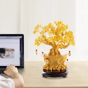 Yellow Crystal Stones Feng Shui Fortune Money Tree ✨ Wealth Luck Decoration USA - Picture 1 of 14