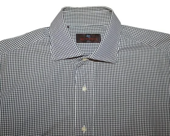 $395 Etro Men's Black White Plaid Cotton Dress Shirt Size 41 French Cuff - Image 1 of 4