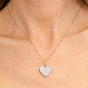 Real Cluster Diamond Love Heart Pendant Necklace Solid 14K Yellow Gold Jewelry - Picture 1 of 7