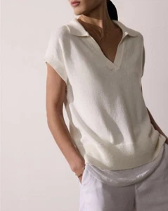 BROCHU WALKER jaia polo looker layered Sweater Capri ivory Cotton Linen M $300 - Picture 1 of 10