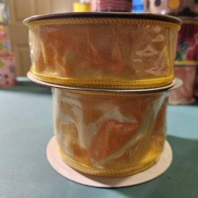 2 Rolls Expressions Bright Shiny Yellow Wired Ribbon - Image 1 of 4