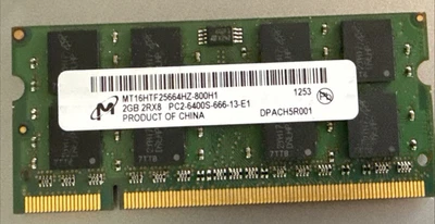 Micron MT16HTF25664HZ-800M1  DDR2  2GB  PC2-6400S SODIMM Laptop Memory RAM - Image 1 of 2