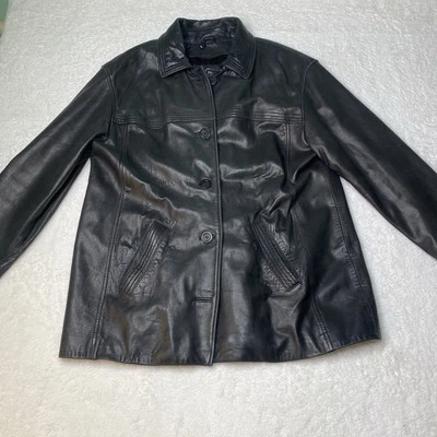 Jaqueta de couro macia masculina Winlit preta com botões comprimento médio vintage anos 90 tamanho G - Imagem 1 de 4