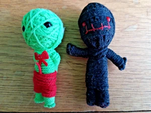 Two Unusual Vintage Handmade Wool Dolls One Green and One Black Figure - Picture 1 of 4