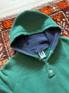 Russell 90s USA Men's Henry Hoodie Thermal XL Green Navy Used - Picture 1 of 6
