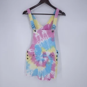 Black Heart Hot Topic Shortalls Size 1 Waist 29 Tie Dyed Stretch Festival - Picture 1 of 14