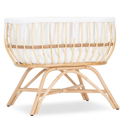 Aria Rattan Baby Crib, Mattress & Liner - 0-6months Bedside Co-Sleeping Cradle - Image 1 of 4