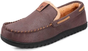 Men's Moccasin Slippers Fur Lining Memory Foam Indoor Outdoor Shoes UK Size 10.5 - Picture 1 of 5