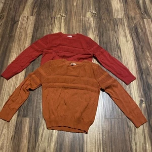 2 Cat & Jack Boys' S6/7 Dark Orange Red Crewneck Soft Cotton Knit Sweater - Picture 1 of 7