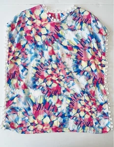Betsey Johnson Cover Up Tunic Girl Size M(10) Colorful Artsy Pom Poms Beachy - Picture 1 of 7