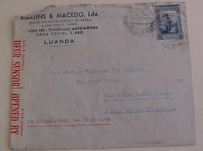 ANGOLA   1944 CENSORED COVER LUANDA TO USA — 第 1/2 张图片