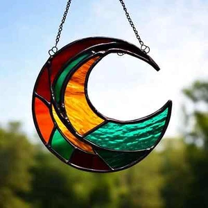 TWILIGHT CRESCENT MOON Authentic AUSTRALIAN Stained Glass SUNCATCHER Unique Gift - Picture 1 of 24