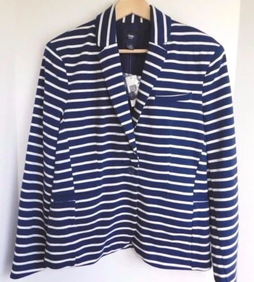 CHAQUETA BLAZER DE PUNTO--GAP--Mujer Azul Marino/Blanco Rayas--Talla 2--NUEVA CON ETIQUETAS Foto 1 de 4