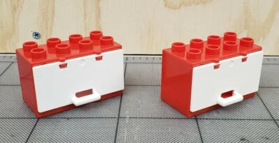 2 Lego Duplo Red Container Box 2x4x2 W/ White Door Hinge Pieces Part 18806 60775 - Image 1 of 4