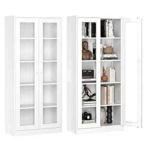 Tall Storage Cabinet Curio Display Cabinet with Adjustable Shelves Glass Doors - Picture 1 of 6