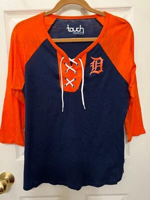 Detroit Tigers Michigan Lace Up T-shirt Touch Stadium by Alyssa Milano Sz L Blue - Image 1 of 4
