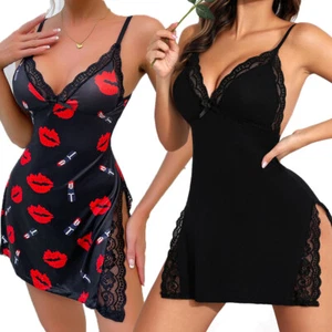 Sexy Night Gowns for Women Babydoll Lingerie Lace Trim Dress Side Split Nighty - Picture 1 of 64