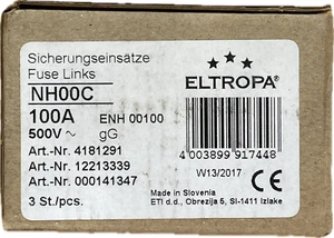 3X ELTROPA SICHERUNGSEINSATZ ENH 00100 NH00C 100A 500V Neu 3 Stück in OVP - Bild 1 von 3