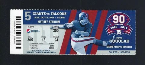 ODELL BECKHAM NFL DEBUT - 2014 FALCONS @ NEW YORK GIANTS FULL NFL TICKET - OCT 5 Cover