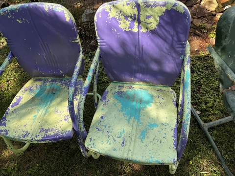 Antique Metal Matching Chairs And One Not Matching.  You Get All 3 Cover
