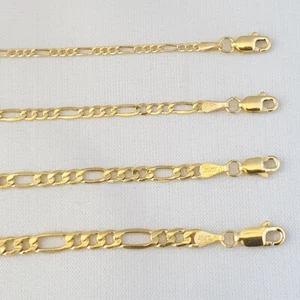 HOLLOW 10K Yellow Gold Men's Women 2mm-4mm FIGARO Chain Necklaces, Lobster Clasp - Picture 1 of 8