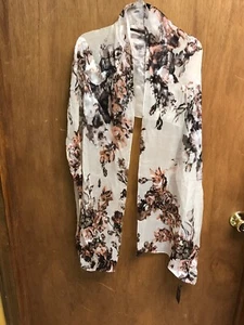 $48 Womens Vince Camuto scarf multi color flowers part see thru rectangle A6 - Picture 1 of 6