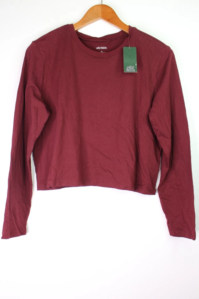 Wild Fable Long Sleeve Crew Neck Tee T-shirt Semi Cropped XL () Red