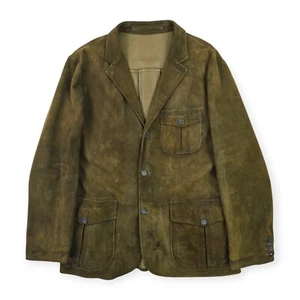 Polo Ralph Lauren Vintage Single Breast Suede Leather Jacket Green Men's - Picture 1 of 8