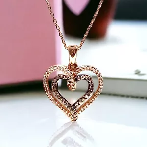 Vintage 10k Rose Gold Designer Round Diamond Heart Shape Pendant Necklace - Picture 1 of 8