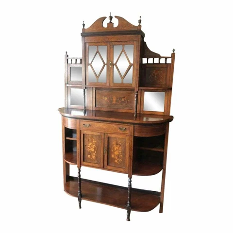 English Antique Rosewood & Marquetry Mirrored Chiffonier Server Hall Piece Cover