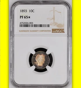 1893 NGC PR65* STAR 🔴 $1,495 APR 🔴 DEEP CAMEO Obverse ✅ Proof ✅ Barber Dime - Picture 1 of 9