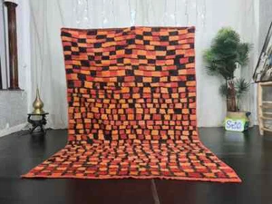 -VINTAGE RUG- Handmade Moroccan Rug 5'1" x 7'6" Checkered Berber Red Black Rug - Picture 1 of 10
