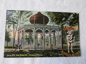 Indiana West Baden Neptune Springs Man Drinks Sprudel Spa Water Postcard Unused - Picture 1 of 6