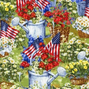 Giardino Patriottico Floreale Dona Multi Trapunta Tessuto da Cucire TESORI SENZA TEMPO - Foto 1 di 1