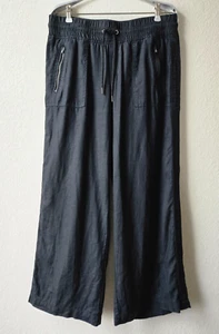 Athleta Cabo Damenhose Leinen weites Bein 8P 8 Petite schwarz Kordelzug Pull-On - Bild 1 von 20
