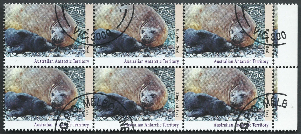 1992 AAT Australian Antarctic Territory Wildlife 75c Elephant Seal Block 6 CTO - Image 1 of 1