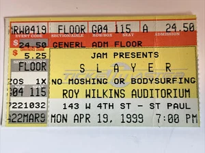 SLAYER Concert Ticket Stub Apr 19 1999 Roy Wilkins St Paul MN No Moshing - Picture 1 of 2